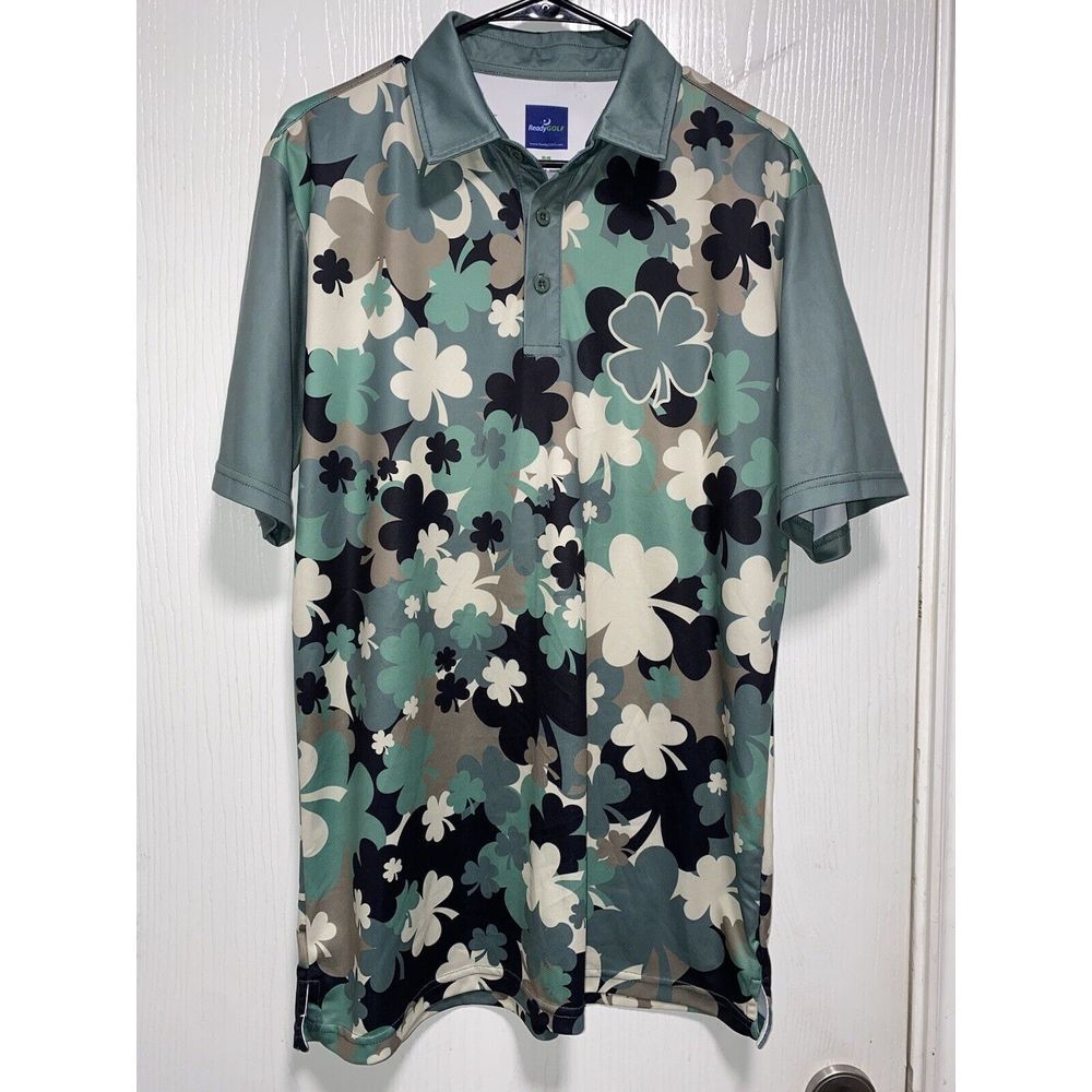 Readygolf M‎ Green Full Print Clover Lucky Polo Golf Shirt